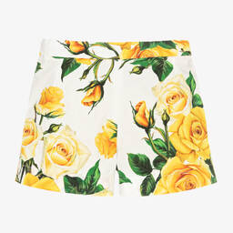 Dolce & Gabbana-Girls Yellow Rose Print Cotton Shorts | Childrensalon Outlet