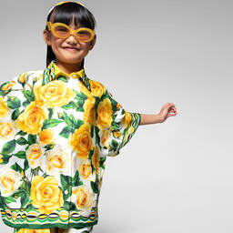  دولتشي آند غابانا-بلوزة حرير لون أصفر للبنات | Childrensalon Outlet