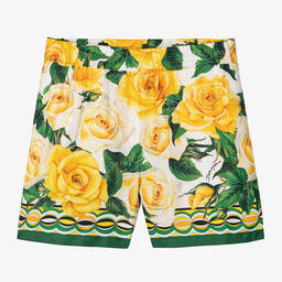 Dolce & Gabbana-Girls Yellow Rose Print Silk Shorts | Childrensalon Outlet