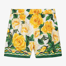 Dolce & Gabbana-Girls Yellow Rose Print Silk Shorts | Childrensalon Outlet