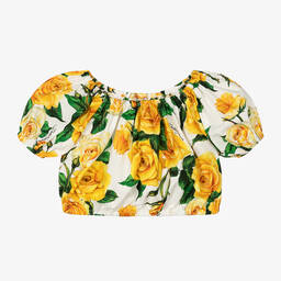 Dolce & Gabbana-Girls Yellow Roses Cotton Blouse | Childrensalon Outlet