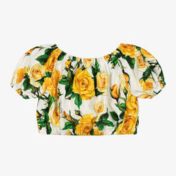 Dolce & Gabbana-Girls Yellow Roses Cotton Blouse | Childrensalon Outlet