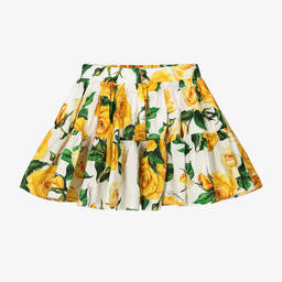 Dolce & Gabbana-Girls Yellow Roses Cotton Skirt | Childrensalon Outlet
