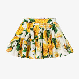 Dolce & Gabbana-Girls Yellow Roses Cotton Skirt | Childrensalon Outlet