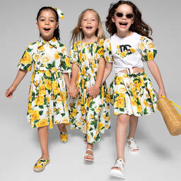 Dolce & Gabbana-Girls Yellow Roses Cotton Skirt | Childrensalon Outlet
