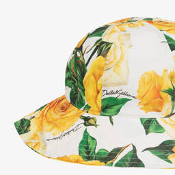 Dolce & Gabbana-Girls Yellow Roses Cotton Sun Hat | Childrensalon Outlet