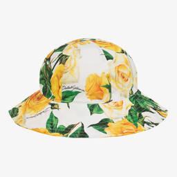 Dolce & Gabbana-Girls Yellow Roses Cotton Sun Hat | Childrensalon Outlet