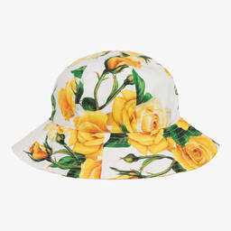 Dolce & Gabbana-Girls Yellow Roses Cotton Sun Hat | Childrensalon Outlet