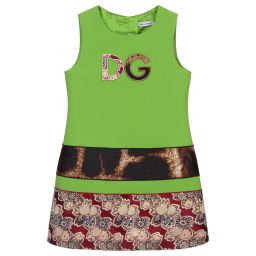 Dolce & Gabbana-Green Viscose Patchwork Dress | Childrensalon Outlet