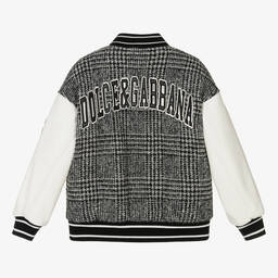 Dolce & Gabbana-Grey Wool Check Varsity Jacket | Childrensalon Outlet