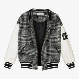 Dolce & Gabbana-Grey Wool Check Varsity Jacket | Childrensalon Outlet