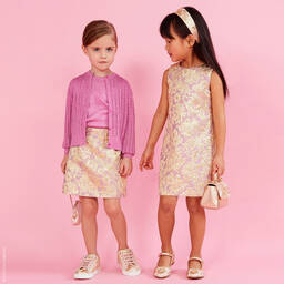  دولتشي آند غابانا-تنورة بروكاد لون زهري و ذهبي | Childrensalon Outlet