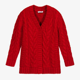 Dolce & Gabbana-Red Cable Knit Wool Cardigan | Childrensalon Outlet