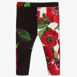 Dolce & Gabbana-ليغنغز قطن جيرسي أحمر بنقشة الورود | Childrensalon Outlet