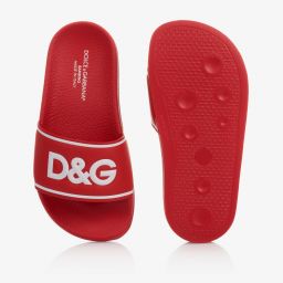 Dolce & Gabbana-Красные кожаные шлепанцы | Childrensalon Outlet