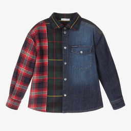 Dolce & Gabbana-Red Tartan & Blue Denim Shirt | Childrensalon Outlet