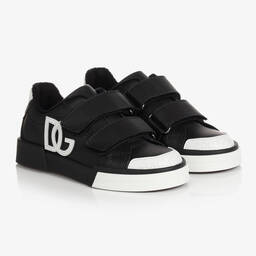 Dolce Gabbana Baskets noires en cuir DG ado Childrensalon Outlet