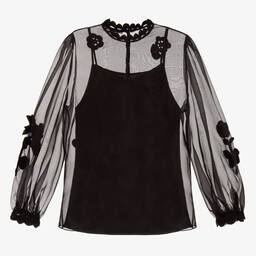Dolce & Gabbana-Teen Black Silk Organza Blouse | Childrensalon Outlet