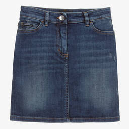  دولتشي آند غابانا-تنورة قطن دنيم ستريتش لون أزرق | Childrensalon Outlet