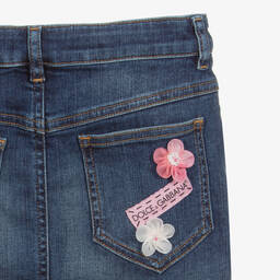  دولتشي آند غابانا-تنورة قطن دنيم ستريتش لون أزرق | Childrensalon Outlet