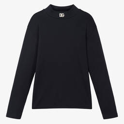 Dolce & Gabbana-توب بياقة عالية تينز مزيج قطن ومودال لون كحلي | Childrensalon Outlet