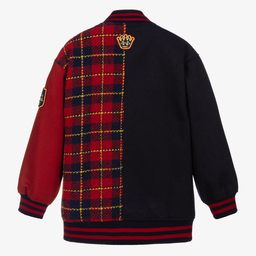 دولتشي آند غابانا-جاكيت بومبر تينز بناتي مزيج صوف لون أحمر وكحلي | Childrensalon Outlet