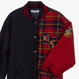 دولتشي آند غابانا-جاكيت بومبر تينز بناتي مزيج صوف لون أحمر وكحلي | Childrensalon Outlet