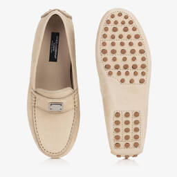 Dolce & Gabbana-Teen Boys Beige Leather DG Moccasins | Childrensalon Outlet