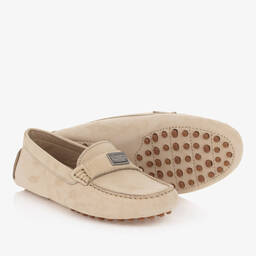 Dolce & Gabbana-Teen Boys Beige Leather DG Moccasins | Childrensalon Outlet