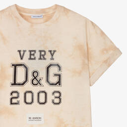 Dolce & Gabbana-تيشيرت تينز ولادي قطن لون بيج | Childrensalon Outlet