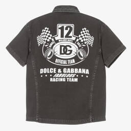 دولتشي آند غابانا-قميص بسحّاب قطن لون أسود للمراهقين | Childrensalon Outlet