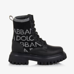 Dolce & Gabbana-Черно-серые кожаные ботинки | Childrensalon Outlet