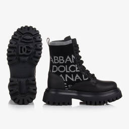 Dolce & Gabbana-Черно-серые кожаные ботинки | Childrensalon Outlet