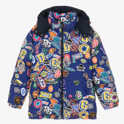 Dolce & Gabbana-Teen Boys Blue Badges Puffer Jacket | Childrensalon Outlet