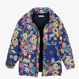 Dolce & Gabbana-Teen Boys Blue Badges Puffer Jacket | Childrensalon Outlet
