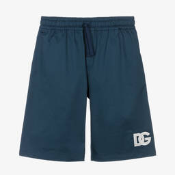 Dolce & Gabbana-Teen Boys Blue Cotton Crossover DG Shorts | Childrensalon Outlet