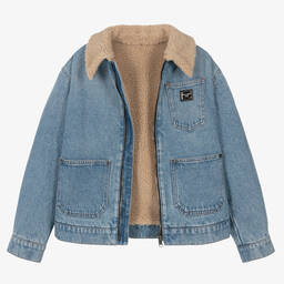 Dolce & Gabbana-Teen Boys Blue Denim & Sherpa Jacket | Childrensalon Outlet