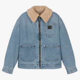 Dolce & Gabbana-Teen Boys Blue Denim & Sherpa Jacket | Childrensalon Outlet