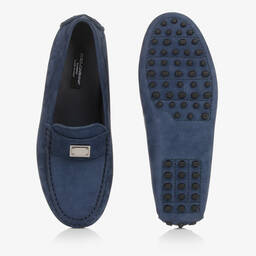 Dolce & Gabbana-Teen Boys Blue Leather DG Moccasins | Childrensalon Outlet