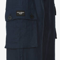 Dolce & Gabbana-Teen Boys Blue Linen Cargo Trousers | Childrensalon Outlet