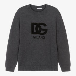 Dolce & Gabbana-Teen Boys Grey Knitted DG Milano Sweater | Childrensalon Outlet