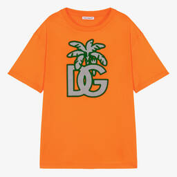 Dolce & Gabbana-Teen Boys Orange Cotton Palm Tree T-Shirt | Childrensalon Outlet