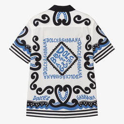 Dolce & Gabbana-قميص قطن بوبلين لون أبيض وأزرق للمراهقين | Childrensalon Outlet