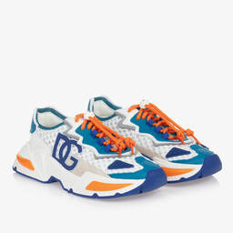 Dolce & Gabbana-حذاء رياضي شبك وجلد لون أبيض للمراهقين | Childrensalon Outlet