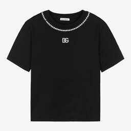 Dolce & Gabbana-Черная хлопковая футболка DG со стразами | Childrensalon Outlet