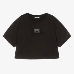 Dolce & Gabbana-Teen Girls Black Crop Logo T-Shirt | Childrensalon Outlet