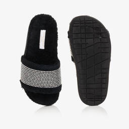 Dolce & Gabbana-Черные махровые шлепанцы со стразами | Childrensalon Outlet
