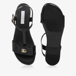 Dolce & Gabbana-Teen Girls Black Patent Leather Sandals | Childrensalon Outlet