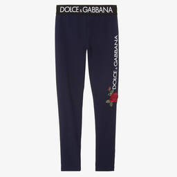 Dolce & Gabbana-Синие хлопковые легинсы с розой | Childrensalon Outlet