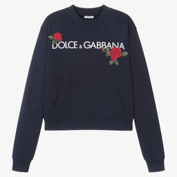 Dolce & Gabbana-Синий хлопковый свитшот с розами | Childrensalon Outlet